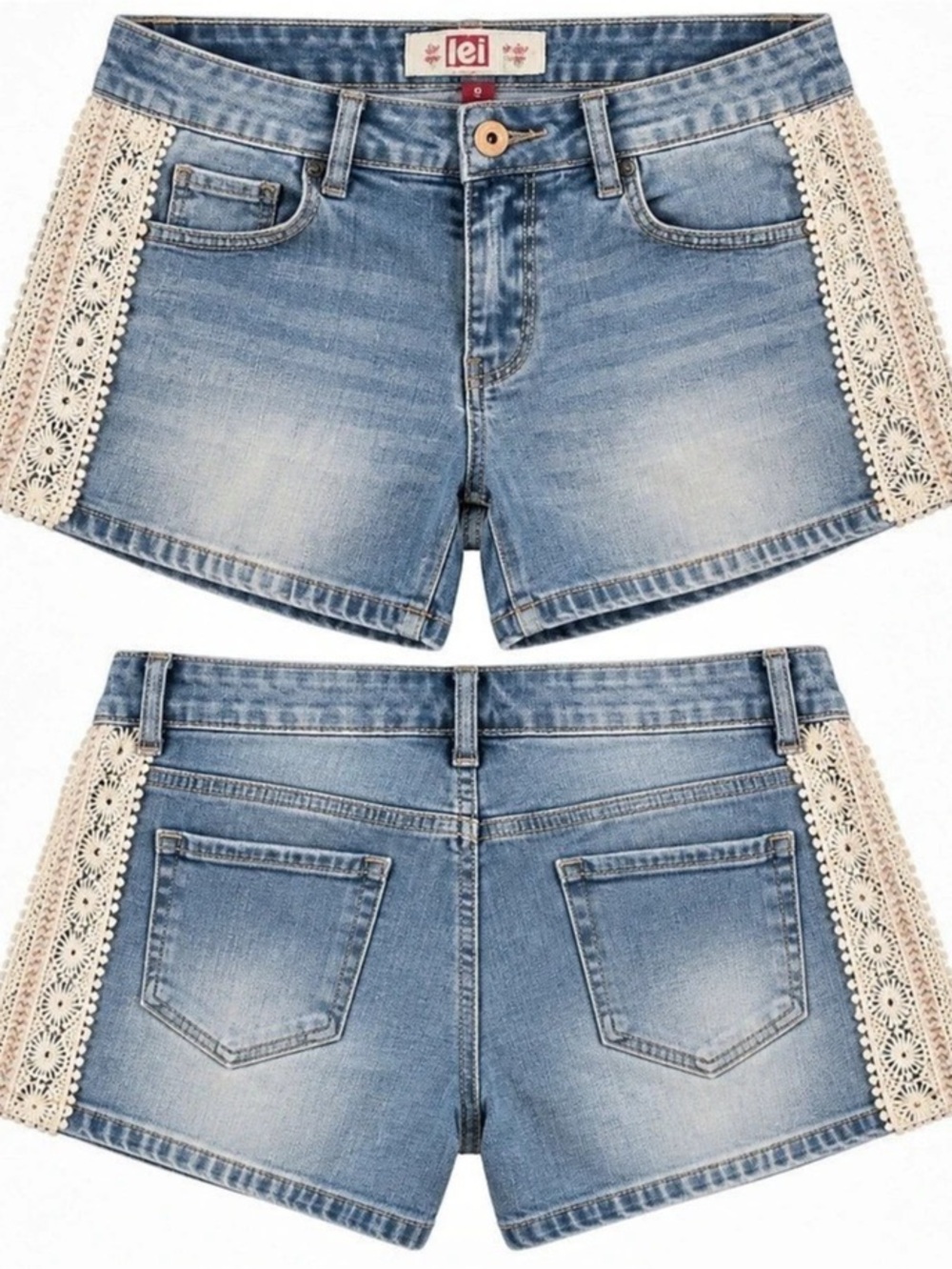 L.E.I Lace Panel Denim Jean Shorts